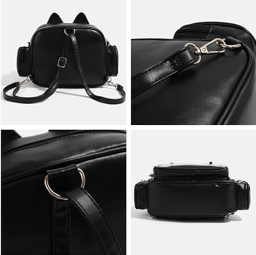 Generic Cute Cat Ita Bag Pin Display Backpack PU Leather Tote Crossbody Bag (Black)