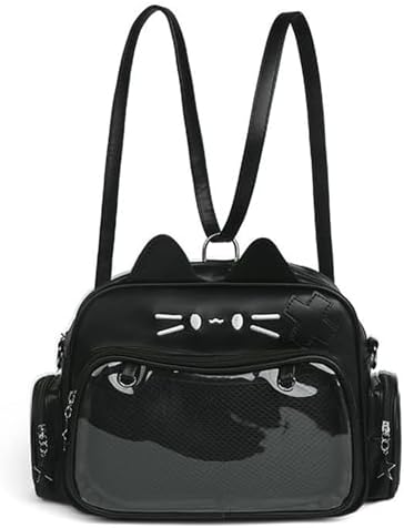Generic Cute Cat Ita Bag Pin Display Backpack PU Leather Tote Crossbody Bag (Black)