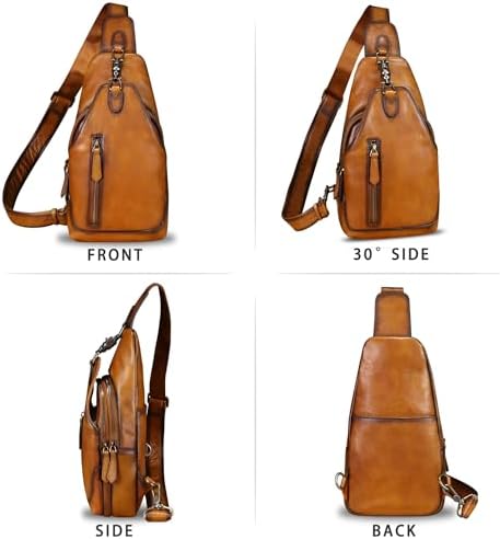 Genuine Leather Sling Bag For Men And Women Real Leather Shoulder Crossbody Bag Chest Bag Sling Backpack Purse