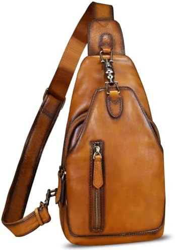 Genuine Leather Sling Bag for Men and Women Real Leather Shoulder Crossbody Bag Chest Bag Sling Backpack Purse