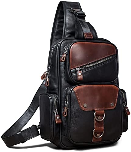 Genuine Leather Sling Bag for Men Large Crossbody Shoulder Bag Casual Sling Backpack Anti-Theft Travel Chest Purse