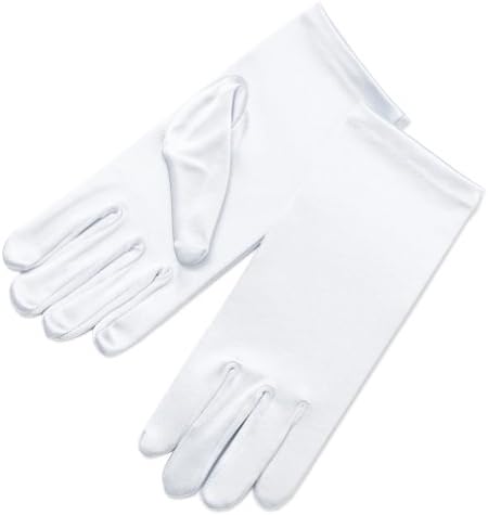 Girl's Fancy Stretch Satin Dress Gloves Wrist Length 2BL-Girl's Size Medium (8-12yrs)/White