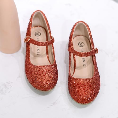 Girls Dress Shoes Mary Jane Shoes For Girls Sparkle Low Heel Hook And Loop Flats For School Wedding Party