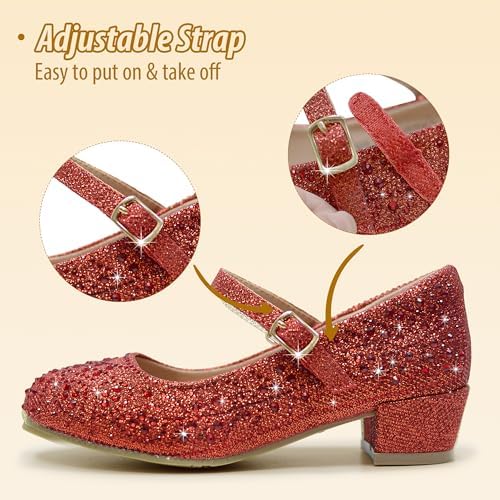 Girls Dress Shoes Mary Jane Shoes For Girls Sparkle Low Heel Hook And Loop Flats For School Wedding Party
