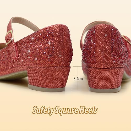 Girls Dress Shoes Mary Jane Shoes For Girls Sparkle Low Heel Hook And Loop Flats For School Wedding Party