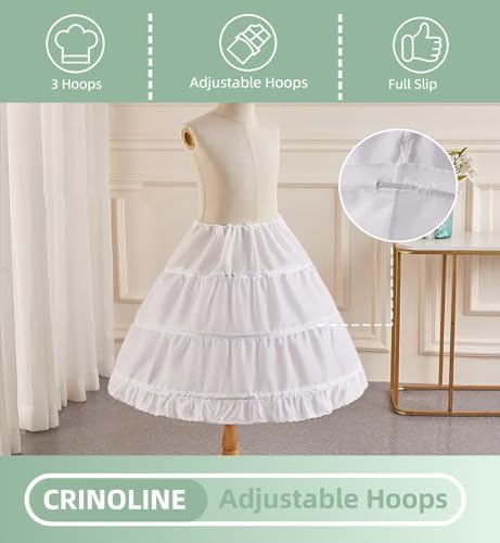 Girls Petticoat Underskirt With 3 Hoops Full Slip Crinoline Skirt