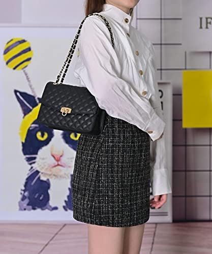 GM LIKKIE Quilted Shoulder Bag For Women Medium Flap Crossbody Handbag With Chain Strap Soft Vegan Leather Clutch Purse