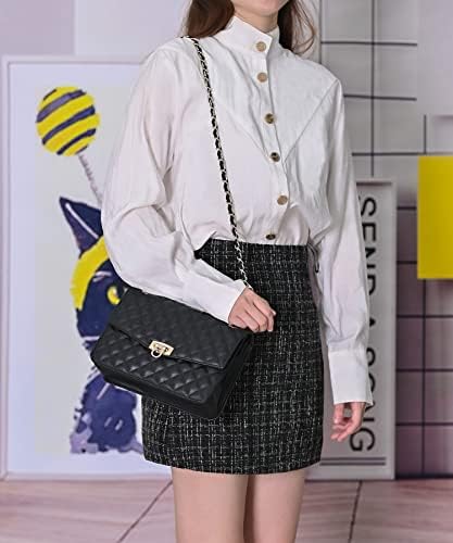 GM LIKKIE Quilted Shoulder Bag For Women Medium Flap Crossbody Handbag With Chain Strap Soft Vegan Leather Clutch Purse