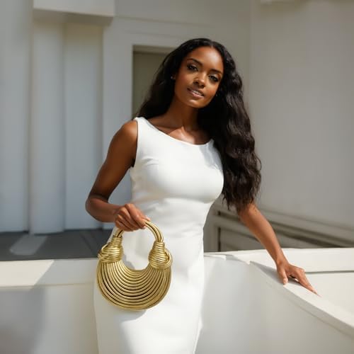 Gold Purse For Women Woven Knotted Bread Crossbody Clutch Top Handle Creative Noodles Bag Underarm Shoulder Handbag