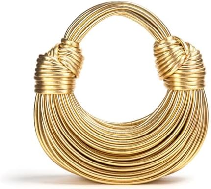 Gold Purse for Women Woven Knotted Bread Crossbody Clutch Top Handle Creative Noodles Bag Underarm Shoulder Handbag