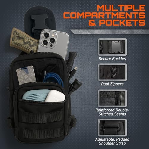 GunZee Tactical Sling Backpack MOLLE-Compatible Sling Bag For EDC Travel Camping Hiking Hunting Fishing And Tactical Or Military Use Multiple Compartments Concealed Carry And Range Bag
