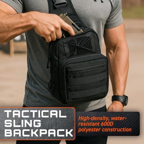 GunZee Tactical Sling Backpack MOLLE-Compatible Sling Bag For EDC Travel Camping Hiking Hunting Fishing And Tactical Or Military Use Multiple Compartments Concealed Carry And Range Bag