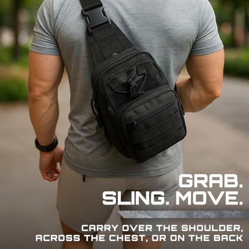 GunZee Tactical Sling Backpack MOLLE-Compatible Sling Bag For EDC Travel Camping Hiking Hunting Fishing And Tactical Or Military Use Multiple Compartments Concealed Carry And Range Bag