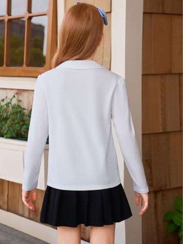 Haloumoning Girls Long Sleeve Polo Shirts Kids Peter Pan Collar School Uniform Shirts Cute Tops 5-14Y