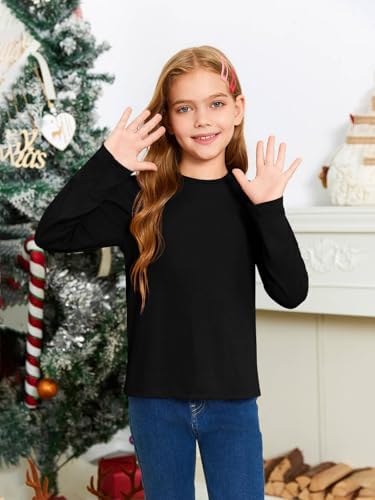 Haloumoning Girls Long Sleeve T Shirts Kids Fall Tops Crewneck Basic Tees 5-14Y