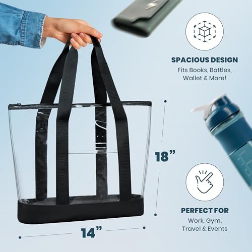Handy Laundry Clear Tote Bag - Zipper Closure Long Shoulder Strap Fabric Trimming