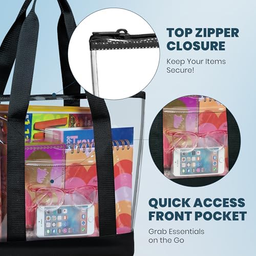 Handy Laundry Clear Tote Bag - Zipper Closure Long Shoulder Strap Fabric Trimming