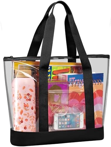 Handy Laundry Clear Tote Bag - Zipper Closure Long Shoulder Strap Fabric Trimming