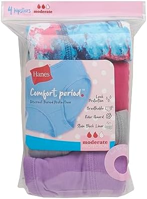 Hanes Girls' Comfort Period. Boys'hort & Hipster Period Underwear Moderate Protection Multi-Pack