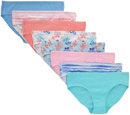 Hanes girls Underwear Hipsters 8 Pairs Pure Comfort Panties Organic Cotton Underwear Blue/Stripes/Pink/White