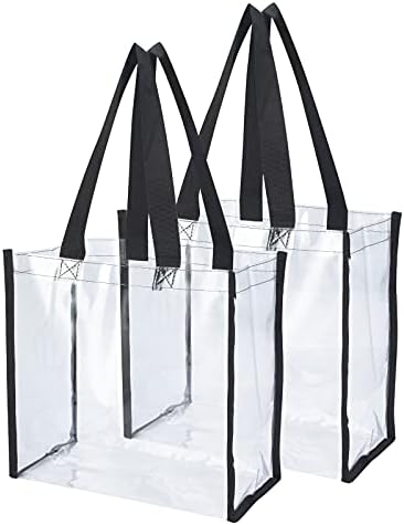 HAOGUAGUA 2-Pack Clear Tote Bag Stadium Approved 12x12x6 Transparent See Through Clear Tote Bag For Work Concerts