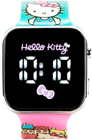 Hello Kitty Kids Touchscreen LED Watch With Sanrio Character Artwork And Town Scene Strap Digital Display Durable Silicone Band Ages 6+ Fits Wrists 5.5"–8"