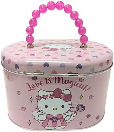 Hello Kitty Oval Carry All With Beaded Handle Pink And White Clasp And Hinge