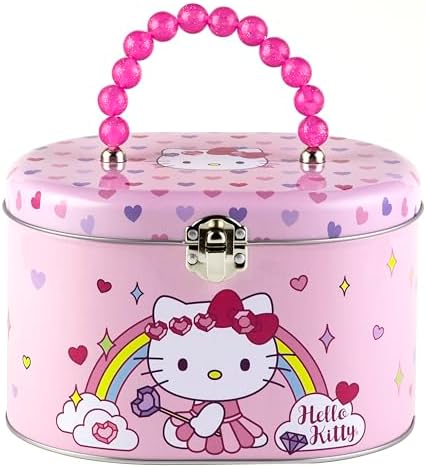 Hello Kitty Oval Carry All with Beaded Handle Pink and White Clasp and Hinge