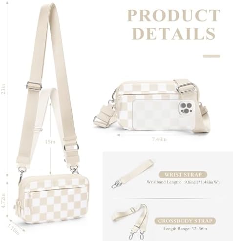 Hibear Checkered Wristlet Wallets For Women With ID Window Small Nylon Crossbody Bum Bag Cute Wristlet Purse With 4 Zippers