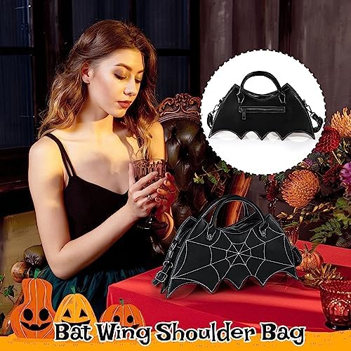 Hillban 3 Pcs Halloween PU Leather Bat Wing Spider Web Shoulder Bag Pumpkin Crossbody Bags Ghost Purse