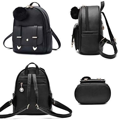 I IHAYNER Girls Fashion Backpack Mini Backpack Purse For Women Teenage Girls Purses PU Leather Pompom Backpack Shoulder Bag