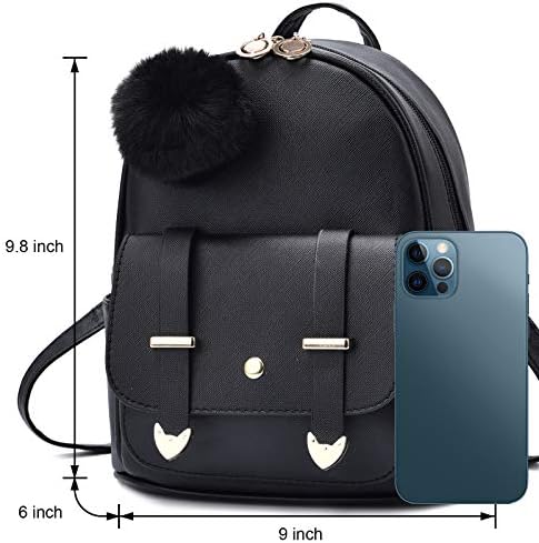 I IHAYNER Girls Fashion Backpack Mini Backpack Purse For Women Teenage Girls Purses PU Leather Pompom Backpack Shoulder Bag