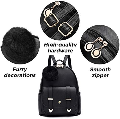 I IHAYNER Girls Fashion Backpack Mini Backpack Purse For Women Teenage Girls Purses PU Leather Pompom Backpack Shoulder Bag
