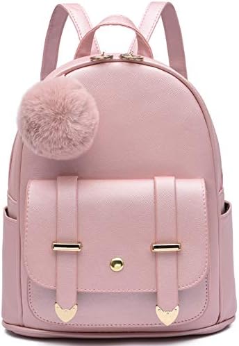 I IHAYNER Girls Fashion Backpack Mini Backpack Purse for Women Teenage Girls Purses PU Leather Pompom Backpack Shoulder Bag