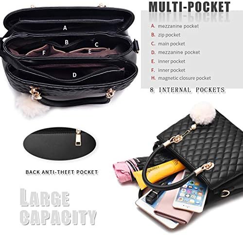 I IHAYNER Womens Leather Handbags Purses Top-handle Totes Satchel Shoulder Bag For Ladies With Pompon