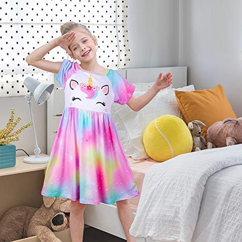 ICOSY Girls Nightgowns Unicorn Dress Pajamas For Kids Toddler Princess Nightgown Dress Unicorn Clothes For Girls