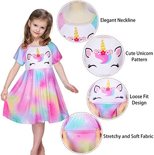 ICOSY Girls Nightgowns Unicorn Dress Pajamas For Kids Toddler Princess Nightgown Dress Unicorn Clothes For Girls