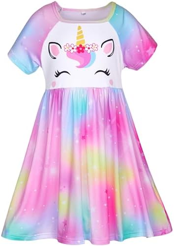 ICOSY Girls Nightgowns Unicorn Dress Pajamas for Kids Toddler Princess Nightgown Dress Unicorn Clothes for Girls