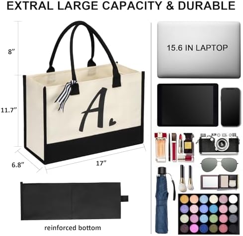 Initial Canvas Tote Bag Personalized Beach Jute Bag Present For Women Holiday Friends Birthday Gift Wedding New Year