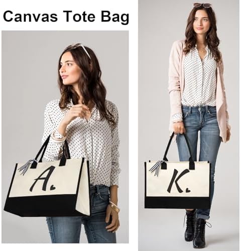 Initial Canvas Tote Bag Personalized Beach Jute Bag Present For Women Holiday Friends Birthday Gift Wedding New Year