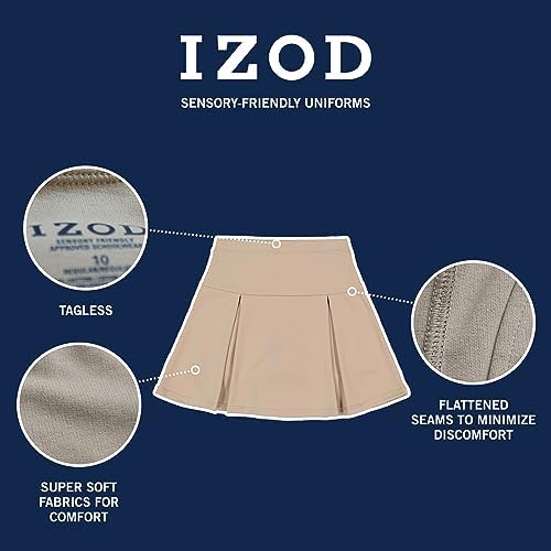 IZOD Girls School Uniform Sensory-Friendly Pleated Scooter Skirt With Undershorts Soft Fabric Tagless With Flat Seams