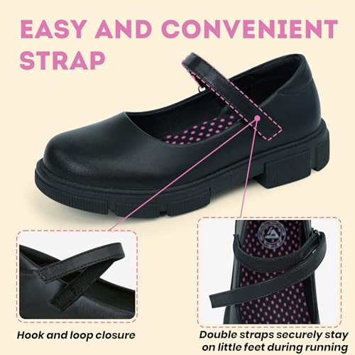 JABASIC Girls School Uniform Shoes Comfortable Mary Jane Flats