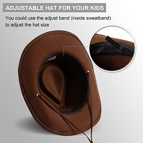 Jastore Kids Girls Boys Wide Brim Western Cowboy Cowgirl Hat With Wind Lanyard Felt Fedora Hat