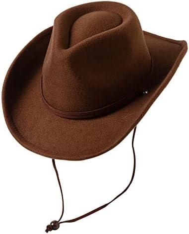 Jastore Kids Girls Boys Wide Brim Western Cowboy Cowgirl Hat with Wind Lanyard Felt Fedora Hat