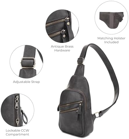JESSIE & JAMES Jeannie Unisex Multi-Pocket Concealed Carry Sling Bag Crossbody Backpack Purse - Dark Grey