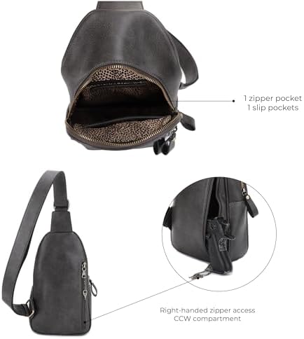 JESSIE & JAMES Jeannie Unisex Multi-Pocket Concealed Carry Sling Bag Crossbody Backpack Purse - Dark Grey