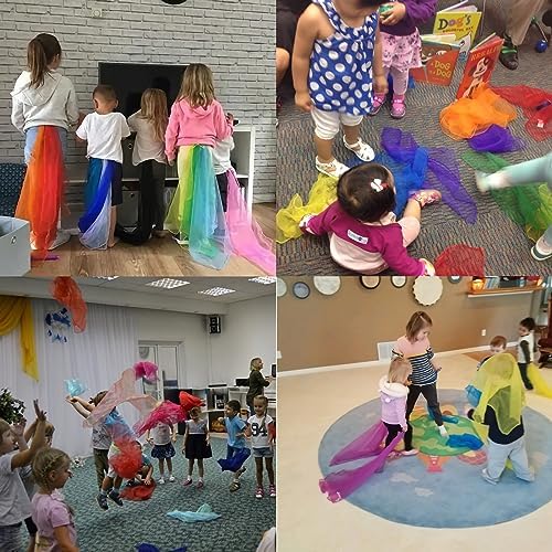 Juggling Scarves 12 PCS Dance Scarves For Kids Play Silk Scarve For Toddlers Children Movement Music Scarf Magic Tricks Performance Props Accessories Rhythm Band Scarfs 12colors 24 Inches