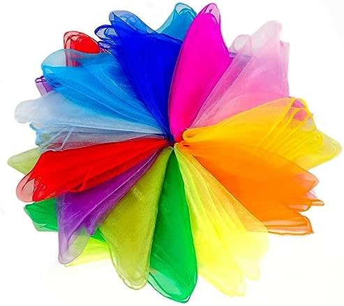 Juggling Scarves 12 PCS Dance Scarves for Kids Play Silk Scarve for Toddlers Children Movement Music Scarf Magic Tricks Performance Props Accessories Rhythm Band Scarfs 12colors 24 inches