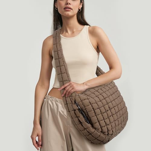 Juoxeepy Quilted Tote Bag Large Carryall Puffer Shoulder Bag Lightweight Padding Hobo Bag