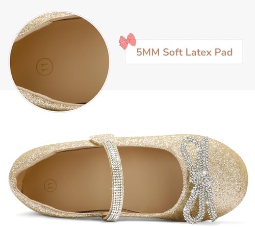 K KomForme Girl's Bow Mary Jane Dress Shoes Ballet Princess Flats With Rhinestone Strap For Party Wedding School Toddler/Little Kid/Big Kid